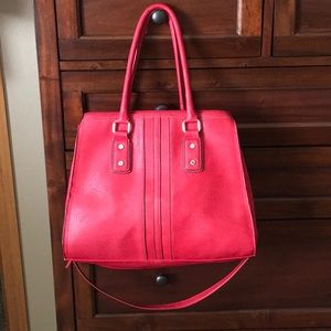 Red leather tote